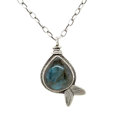 Necklace - Labradorite Teardrop with Leaves