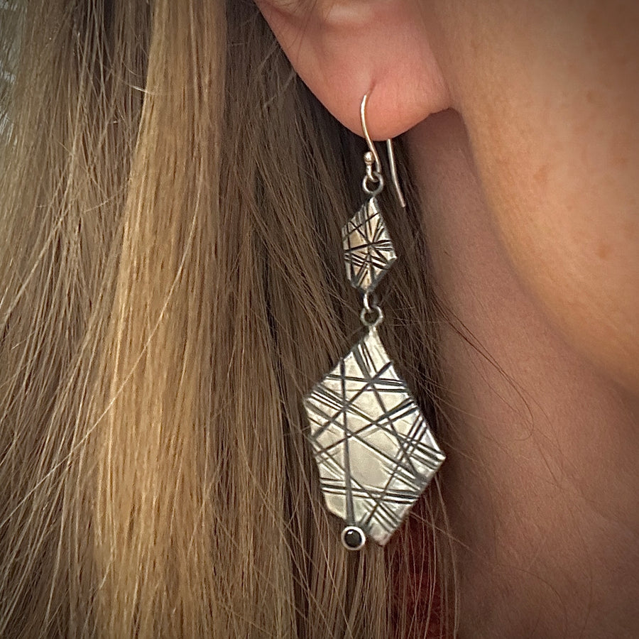 Earrings - Puzzle Pieces and Black Spinel