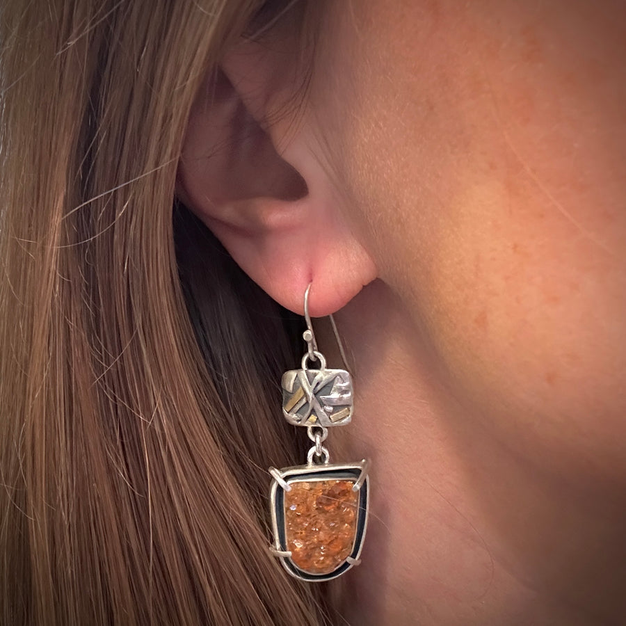 Earrings - Hessonite Garnet with Sterling Silver and Gold