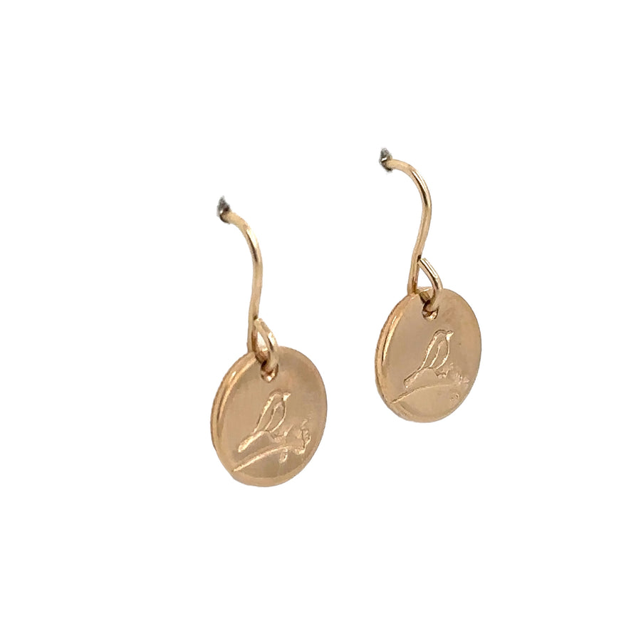 Earrings - Disks with Bird on Branch