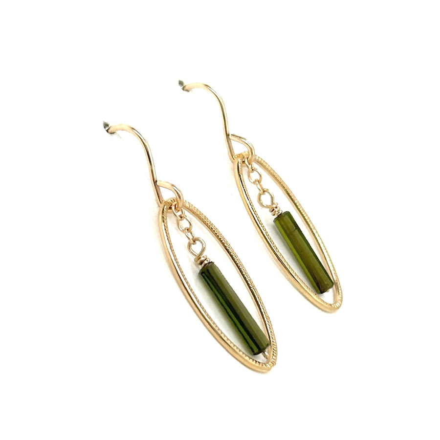 Earrings - Ovals with Green Tourmaline