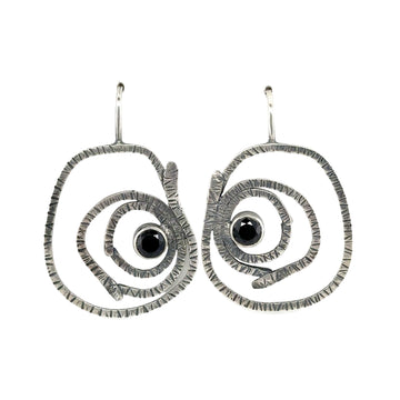 Earrings - Black Spinel with Circle Wrap