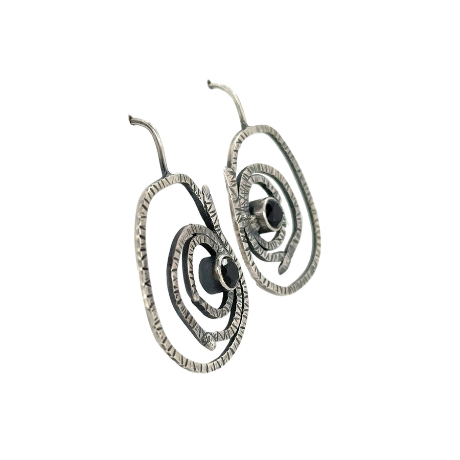 Earrings - Black Spinel with Circle Wrap