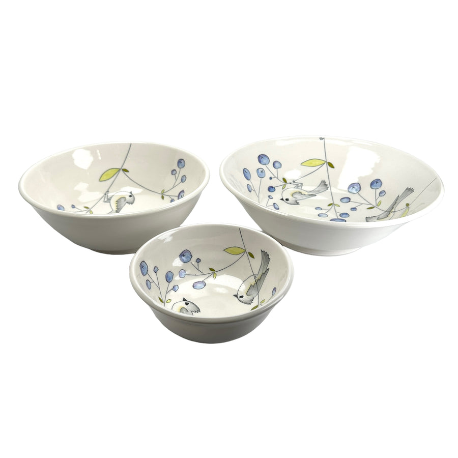 Birds and Blueberries - Bowl - Large