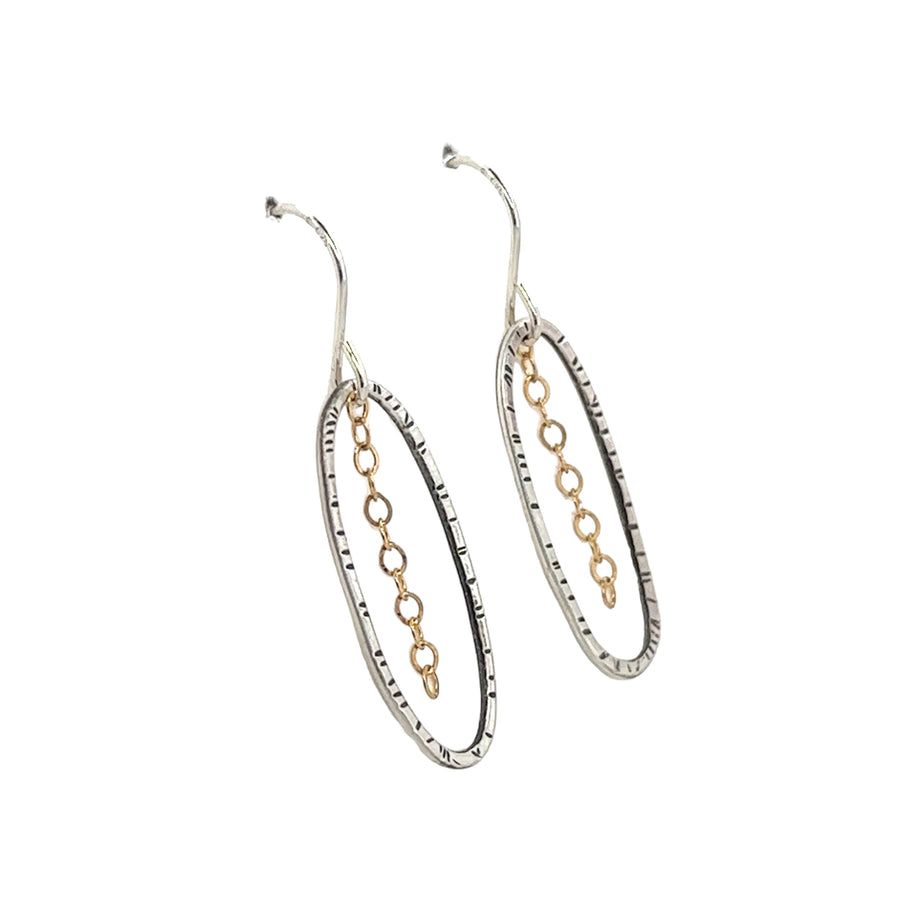 Earrings - Stamped Ovals with 14K Gold Filled Chain