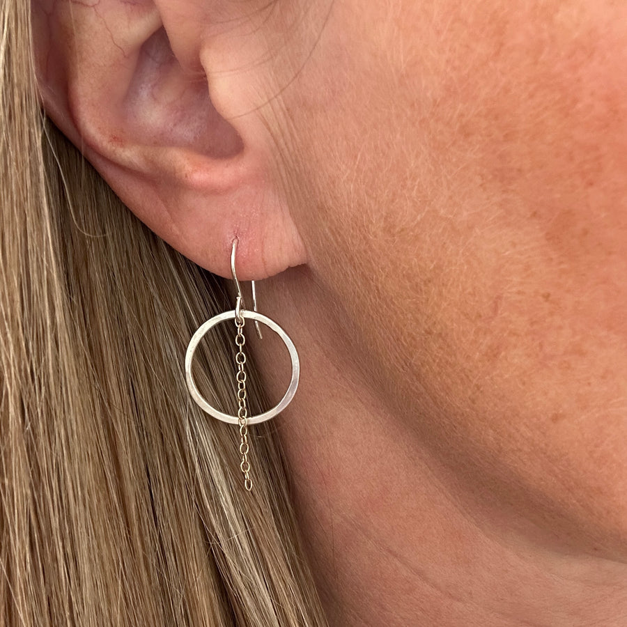 Earrings - Silver Circles with Gold Fill Chain