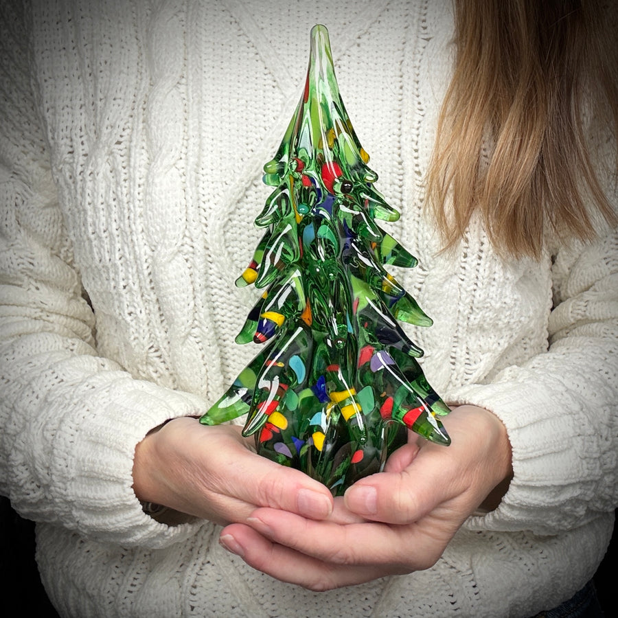Large Decorated Glass Tree - Light Green