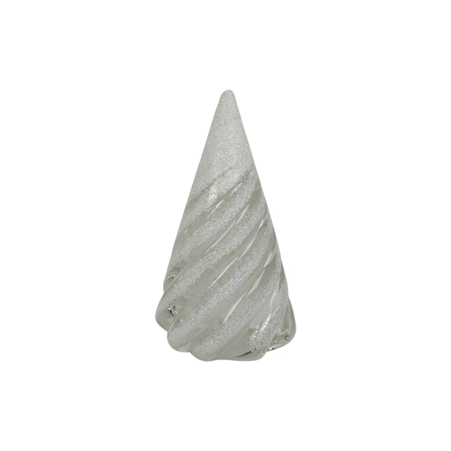 Small Spiral Glass Tree with Snow - White