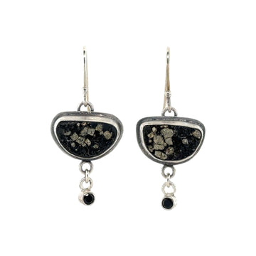Earrings - Pyrite in Slate and Spinel