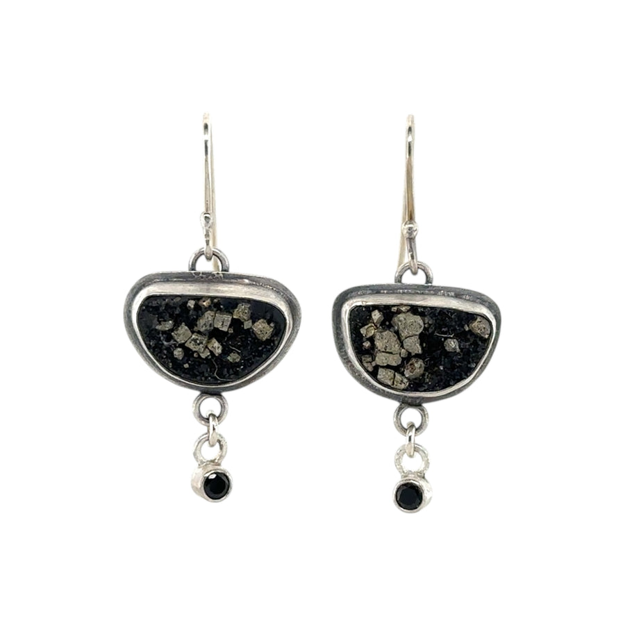 Earrings - Pyrite in Slate and Spinel