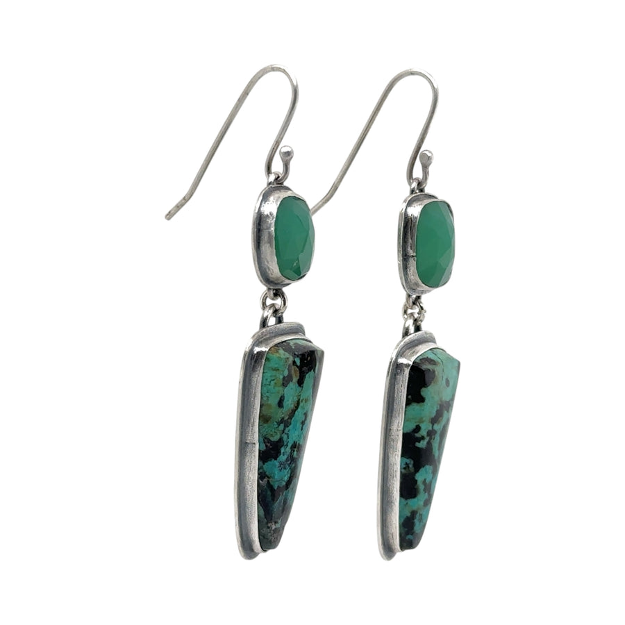 Earrings - Psilomelane Chrysocolla and Chrysoprase