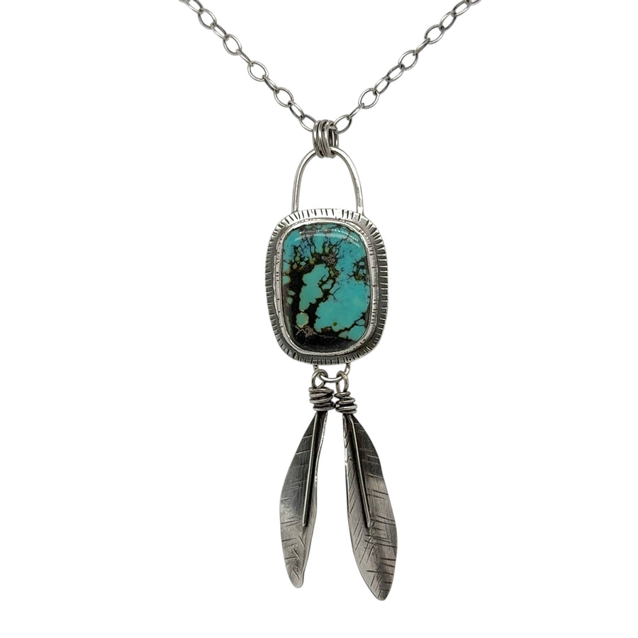 Necklace - Turquoise with Silver Feathers