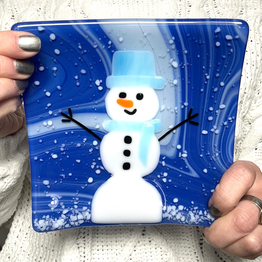 Snowman Plate - Light Blue Hat/Scarf