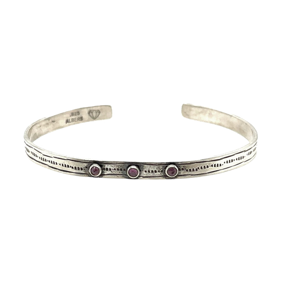 Bracelet - Silver Cuff with Garnets - Medium