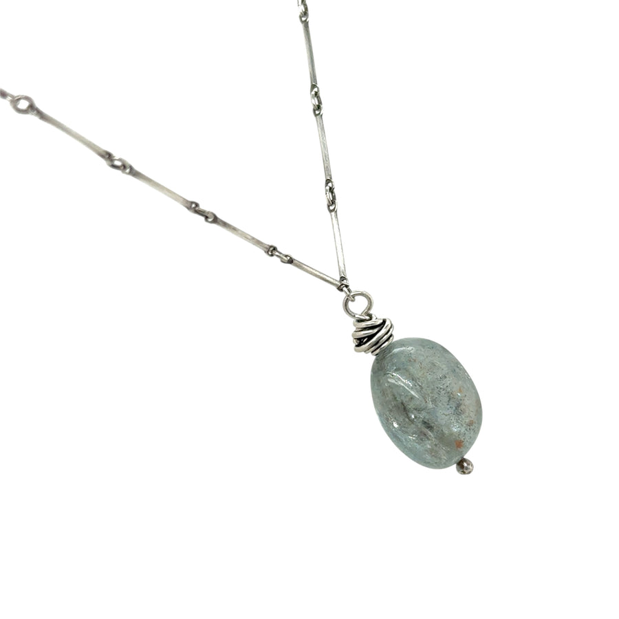 Necklace - Aquamarine Nugget on Bar Chain