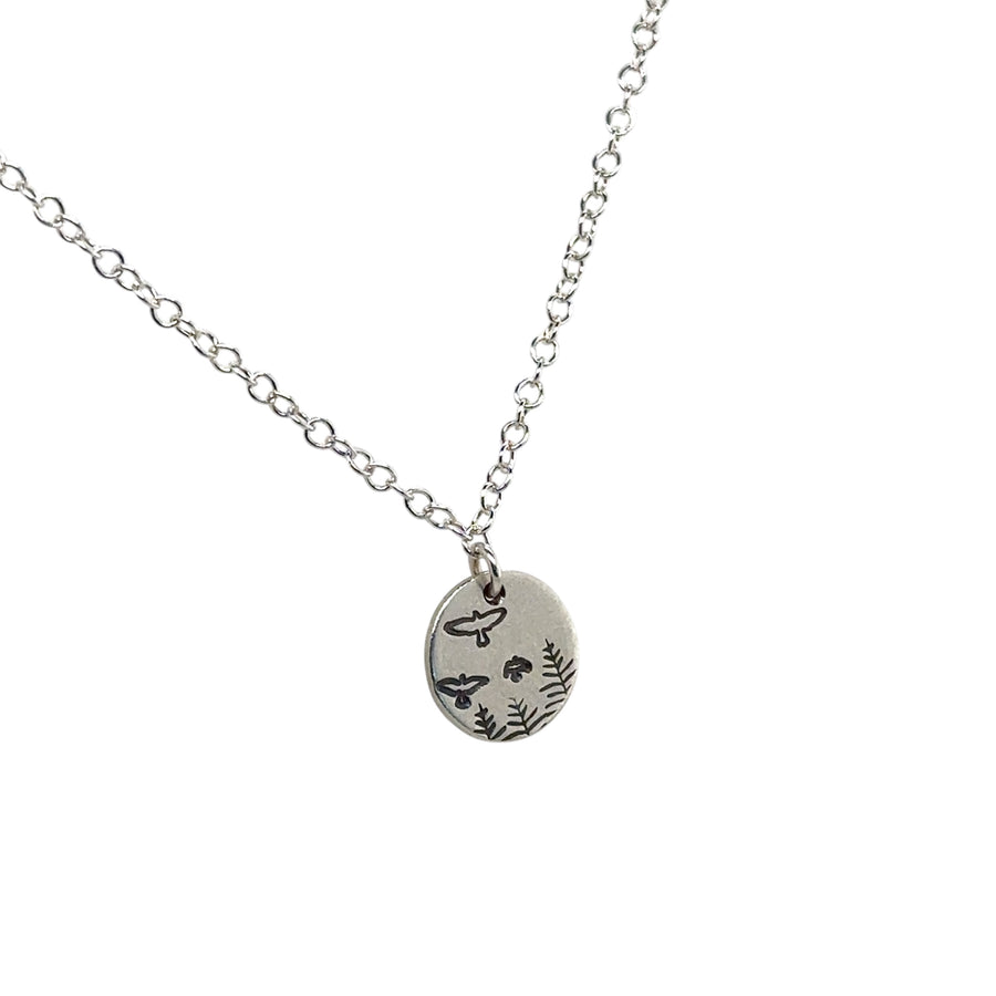 Necklace - Disk with Flying Birds and Pines