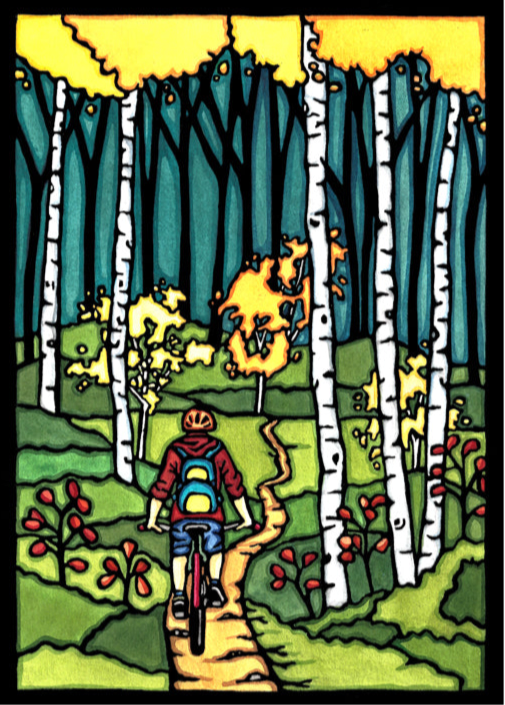 Bike Ride - Original Linocut