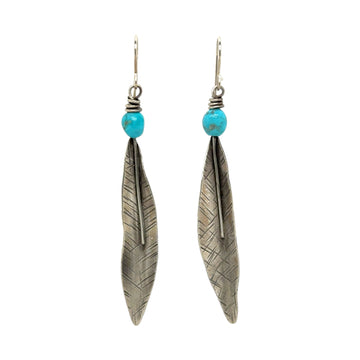 Earrings - Silver Feathers with Turquoise