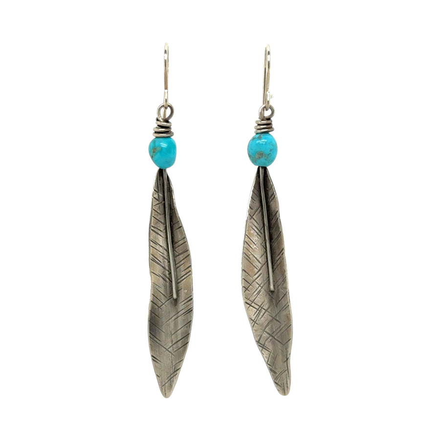 Earrings - Silver Feathers with Turquoise