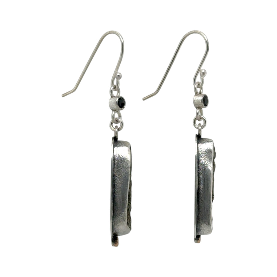 Earrings - Pyrite in Slate and Spinal with Brass Dot