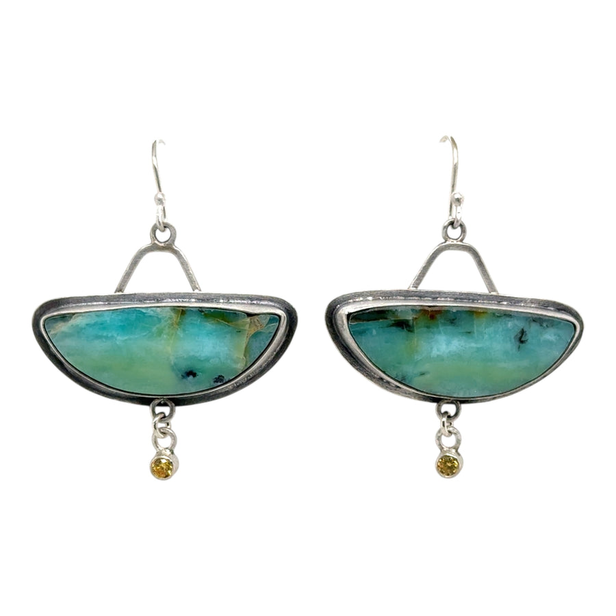 Earrings - Opal Wood Fossil and Citrine