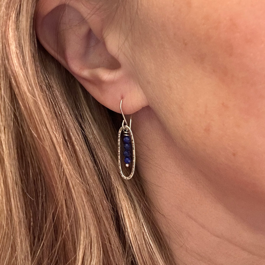 Earrings - Silver Ovals with Lapis