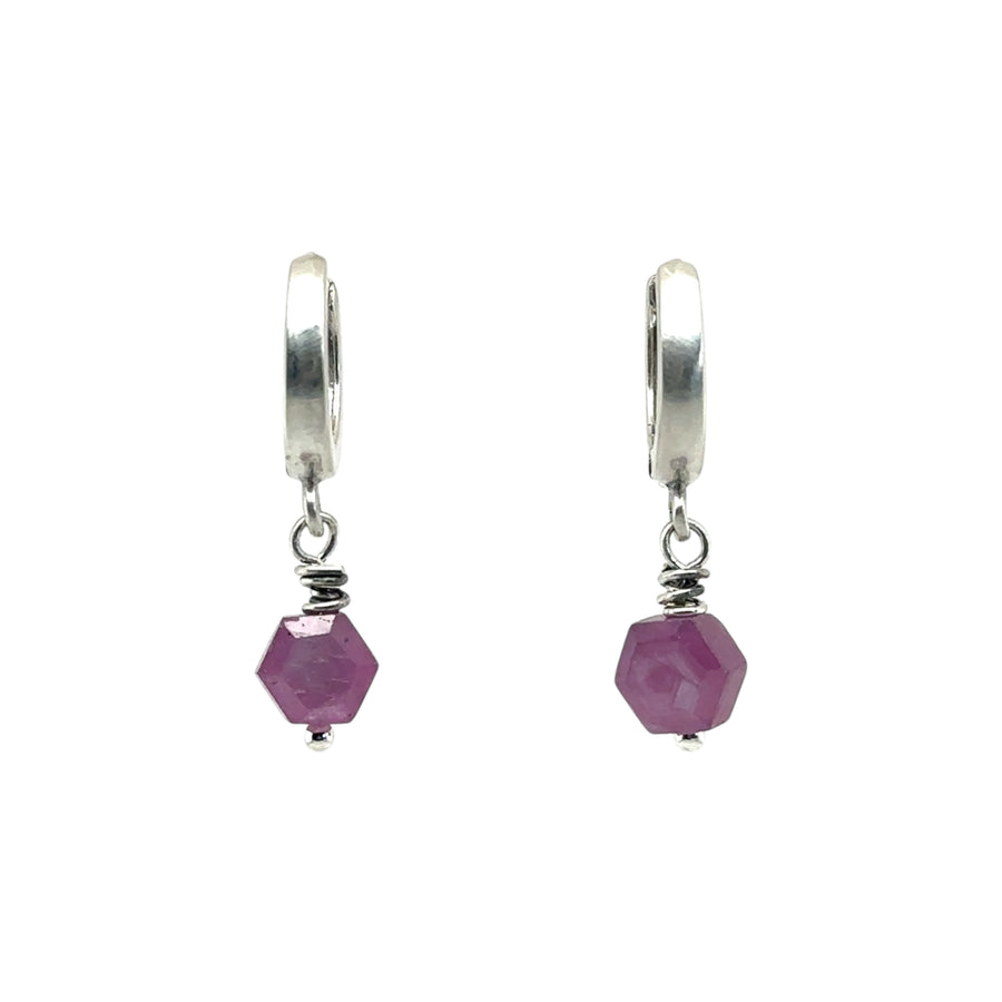 Earrings - Huggie Hoops with Ruby