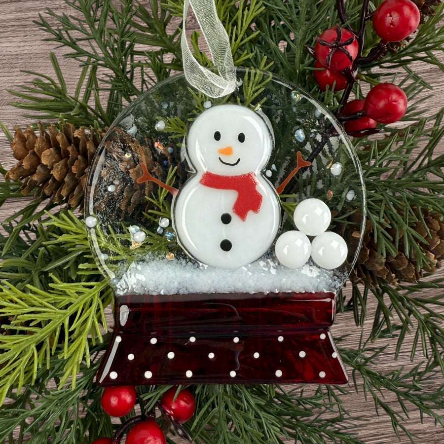 Snowman Snow Globe Glass Ornament
