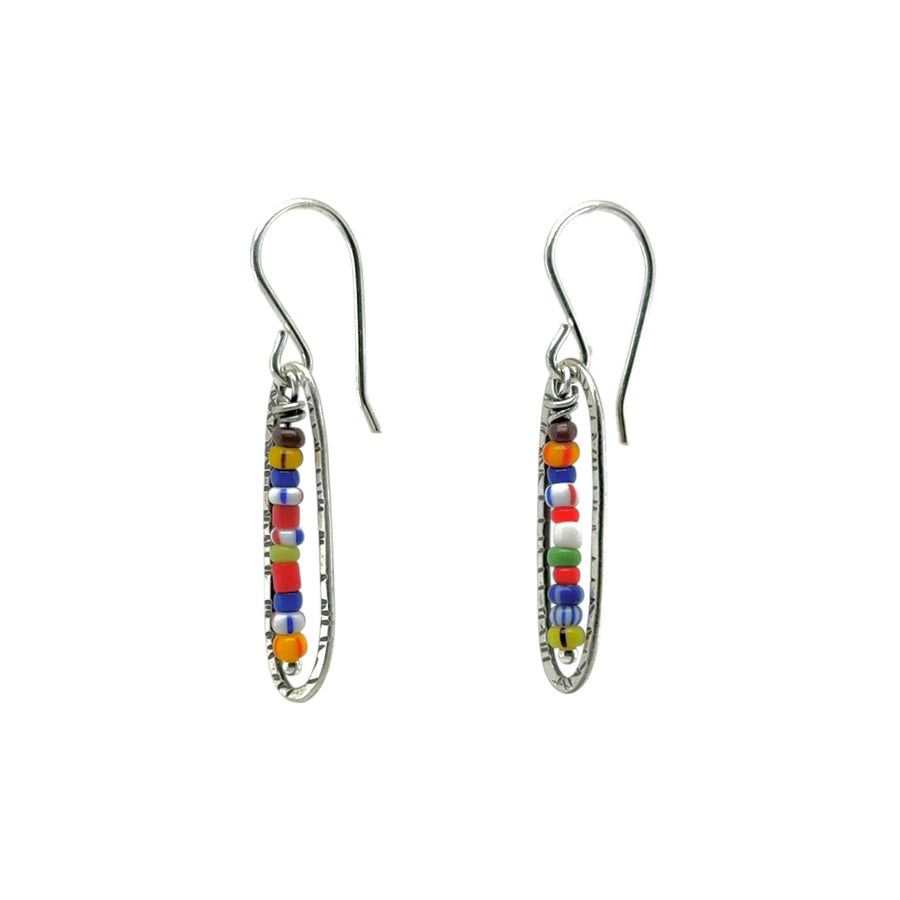 Earrings - Stamped Ovals with Vintage Beads