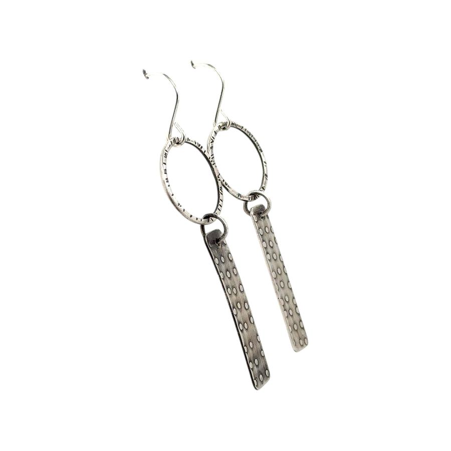 Earrings - Silver Dotty Rectangles on Circles