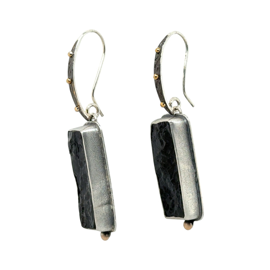 Earrings - Black Tourmaline with 18K Gold and Vermeil