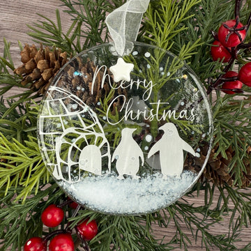 Penguins and Igloo Glass Ornament