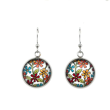 Earrings - Flowers on White