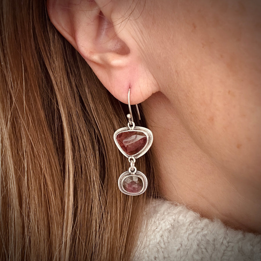 Earrings - Rosy Tourmaline Drops with Watermelon Tourmaline Drops