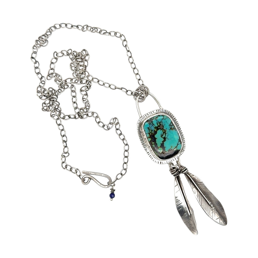 Necklace - Turquoise with Silver Feathers