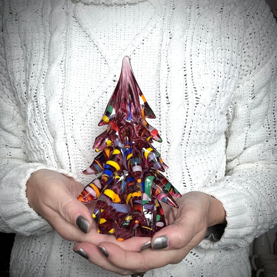 Small Decorated Glass Tree - Ruby