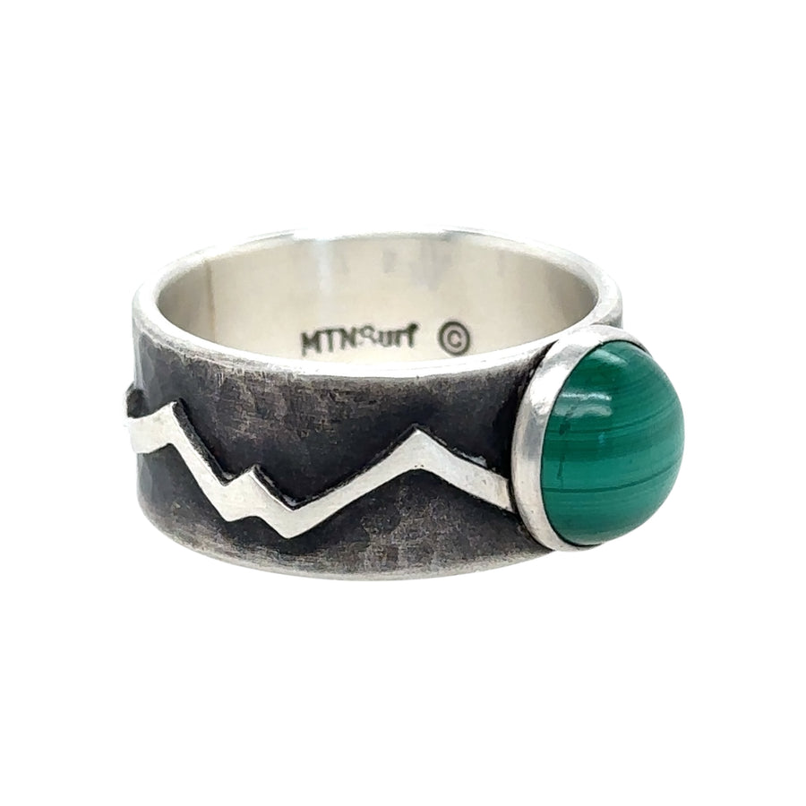 Malachite Ring with Hammered Band and Mountains