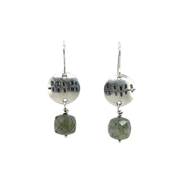 Earrings - Moss Aquamarine on Silver Disks
