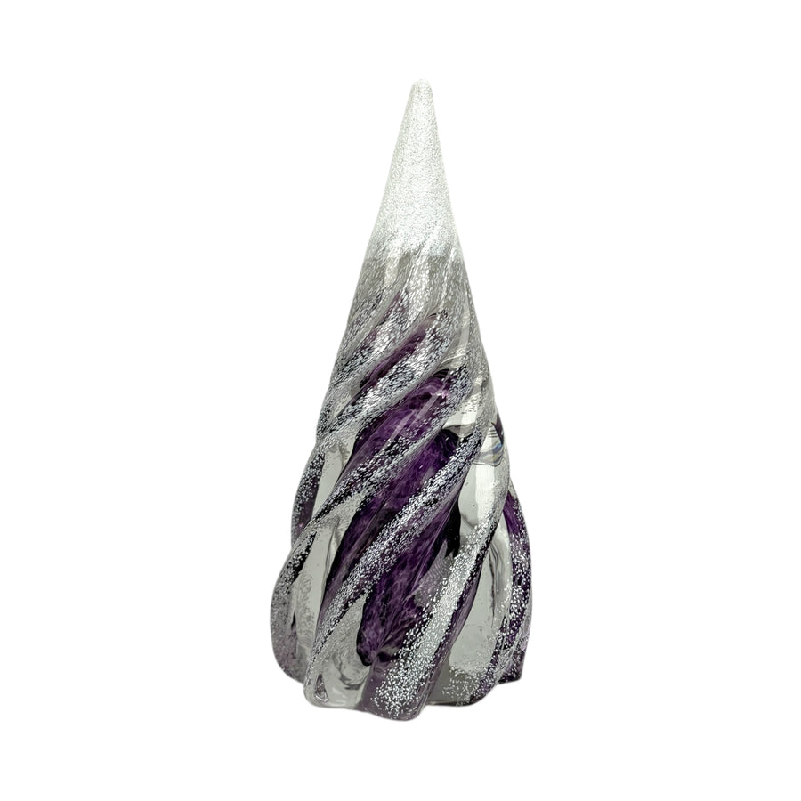 Large Spiral Glass Tree with Snow - Purple