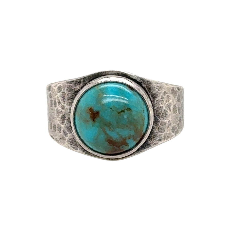 Turquoise Ring with Hammered Band