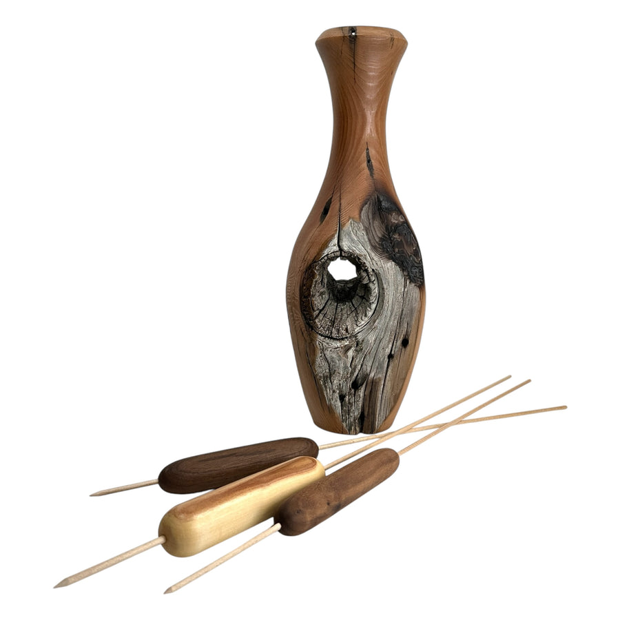 Cedar Post Vase with Cattails