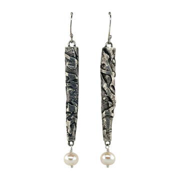 Earrings - Fused Silver Pods with Freshwater Pearl Drop