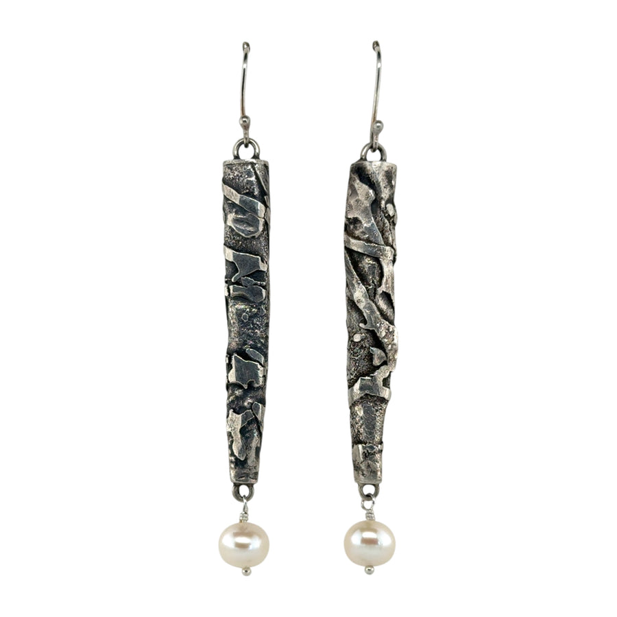Earrings - Fused Silver Pods with Freshwater Pearl Drop