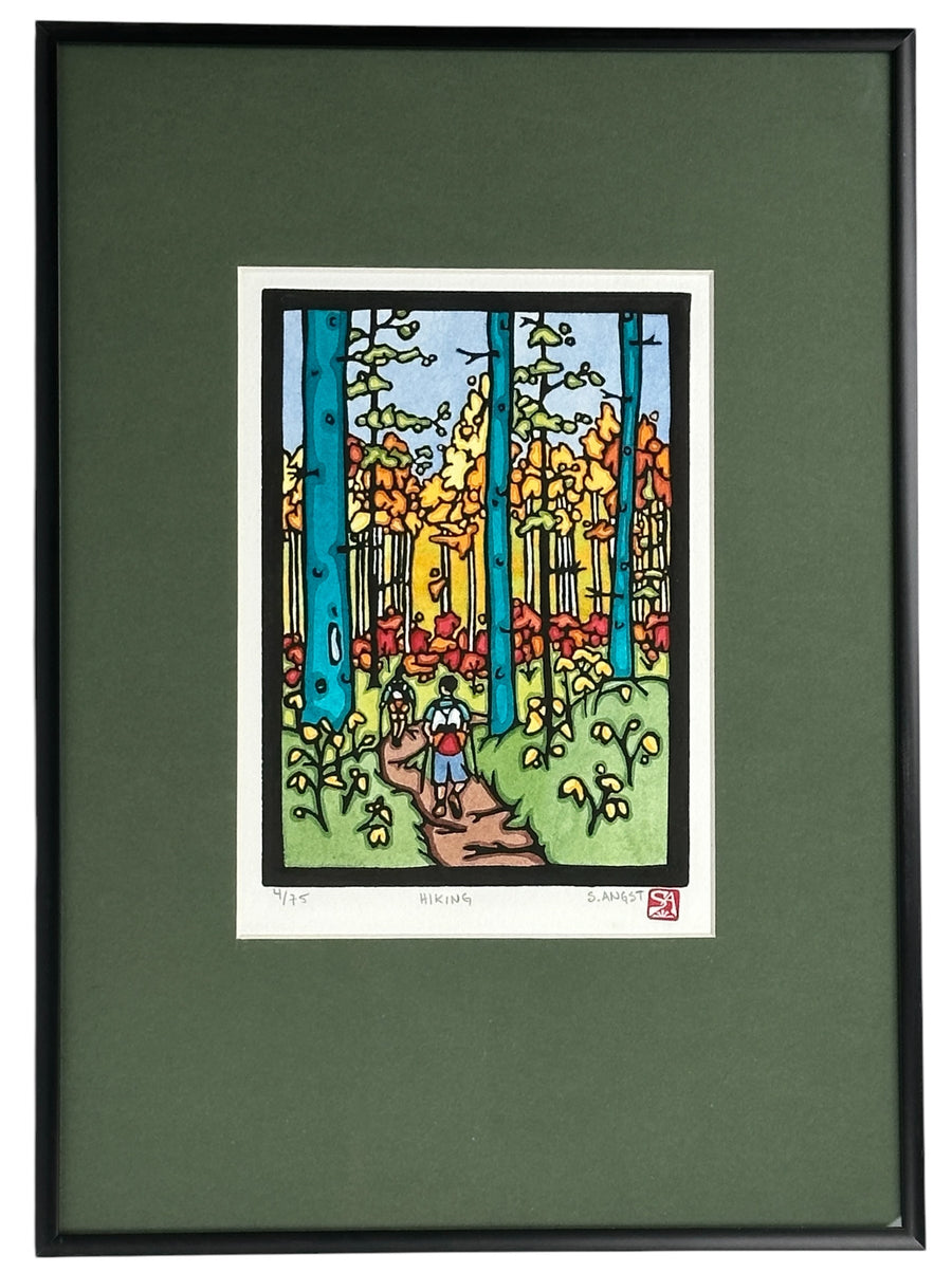 Hiking - Original Linocut