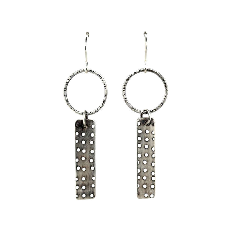 Earrings - Silver Dotty Rectangles on Circles