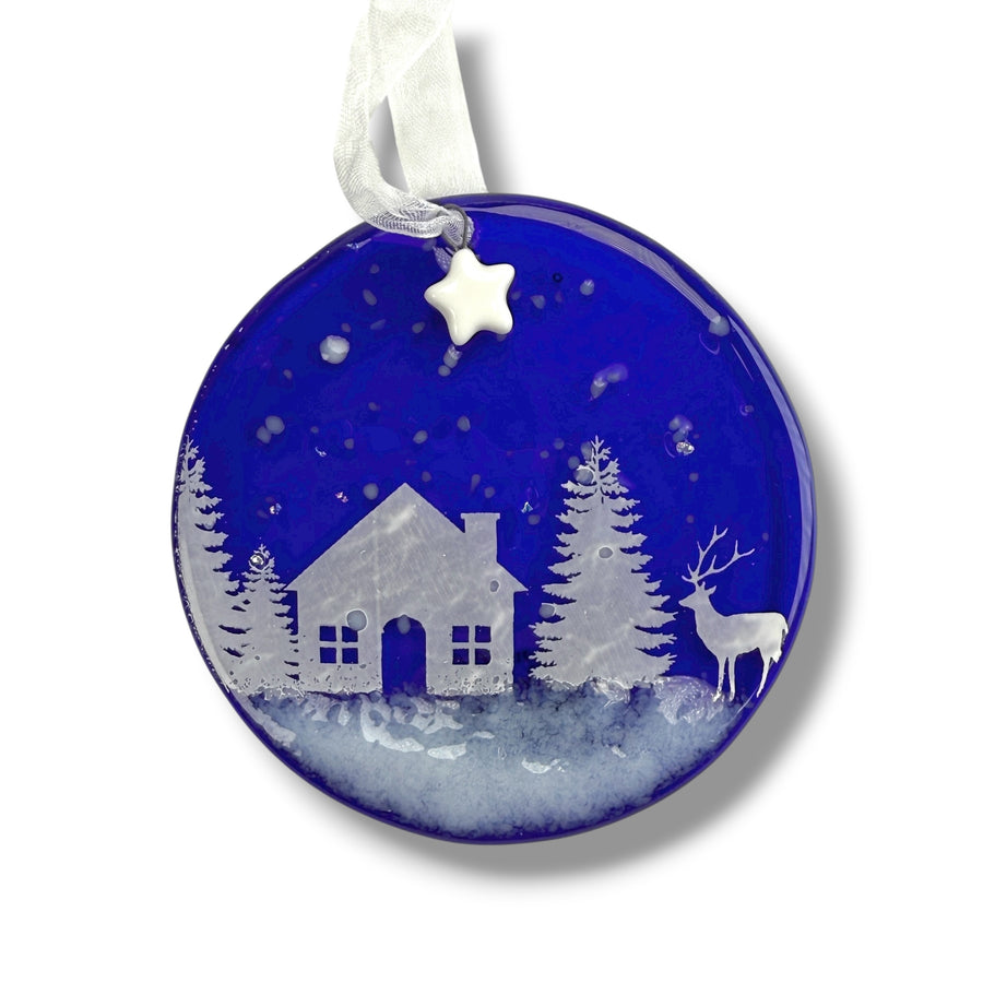 Cabin in the Woods Glass Ornament