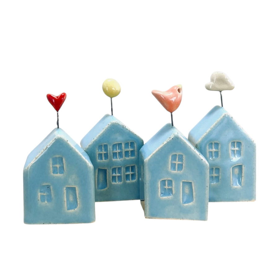 Baby Blue Tiny House with Top Embellishment