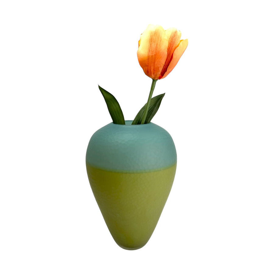 Aqua and Chartreuse Textured Incalmo Vase #301