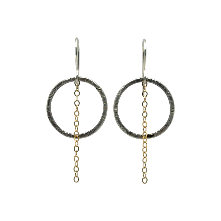 Earrings - Stamped Circles with Gold Fill Chain