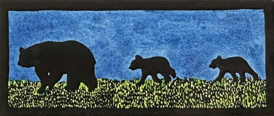 Mama and Her Two Cubs - Original Linocut